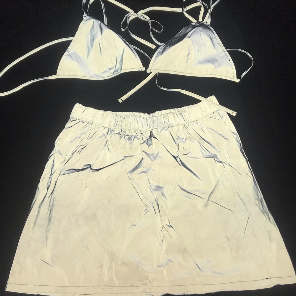 Two-piece reflective skirt and bra